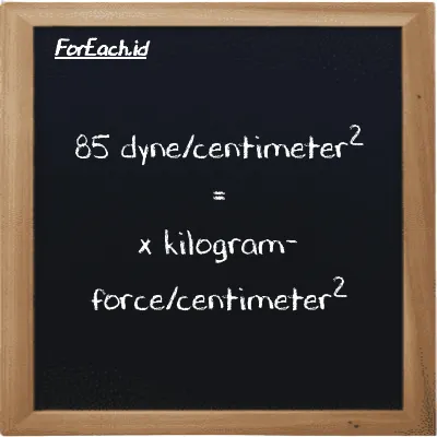 Example dyne/centimeter<sup>2</sup> to kilogram-force/centimeter<sup>2</sup> conversion (85 dyn/cm<sup>2</sup> to kgf/cm<sup>2</sup>)